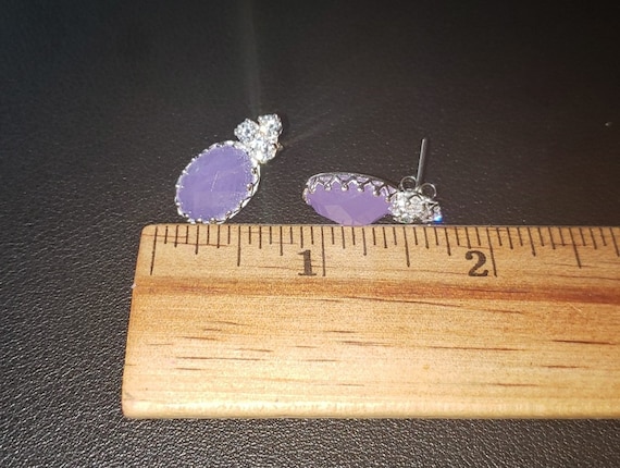 925 Sterling Silver Lavender Jadeite Post Earring… - image 3