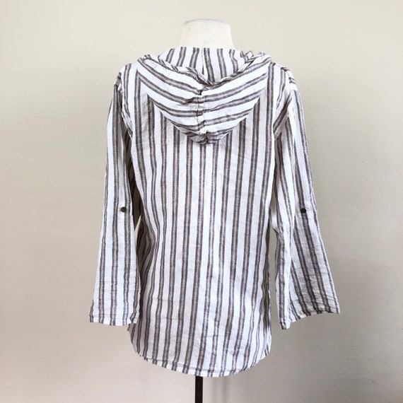 vintage linen striped hooded tunic | 90s hoodie t… - image 9