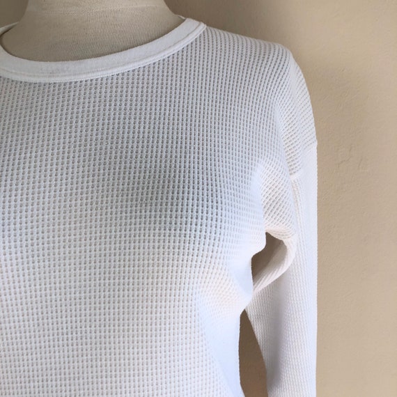 vintage 90s waffle thermal knit cotton top | dist… - image 8