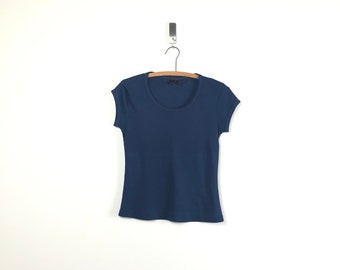 vintage 70s ringer raglan tshirt | miękki granatowy dzianinowy top | 1970s boho retro hippie