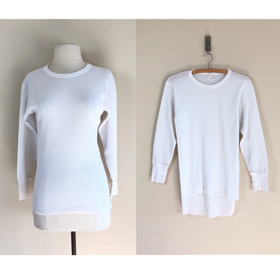 vintage 90s waffle thermal knit cotton top | dist… - image 1