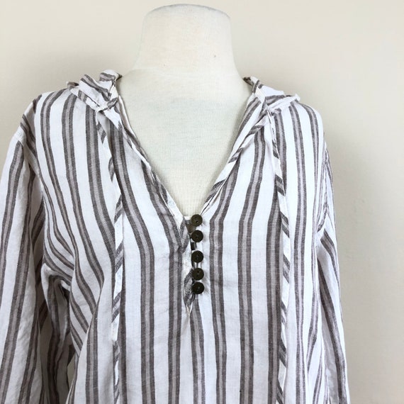 vintage linen striped hooded tunic | 90s hoodie t… - image 5