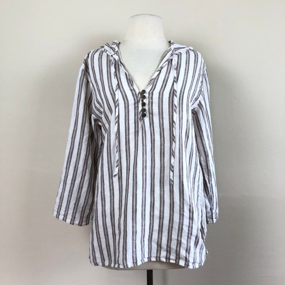 vintage linen striped hooded tunic | 90s hoodie t… - image 4