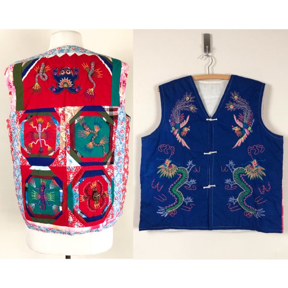 patchwork chinese quilted vest | cotton embroider… - image 1