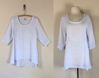 vintage lniana lniana bawełniana gaza tunika | przezroczysta chłopska mini sukienka trapezowa | bluzka top boho hippie festiwal