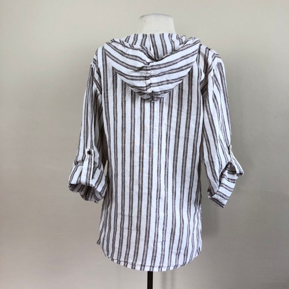 vintage linen striped hooded tunic | 90s hoodie t… - image 3