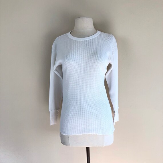 vintage 90s waffle thermal knit cotton top | dist… - image 2