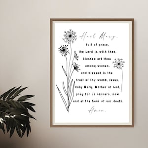 Hail Mary Print - Hail Mary Prayer print -  Catholic PRINTABLE wall art - Hail Mary Full of Grace