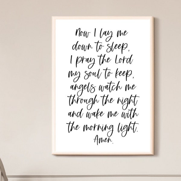 Classic Children's Prayer Print in 3 Sizes -Baby Nursery Wall Art - Now I lay me down to sleep, I pray the Lord, my soul to keep