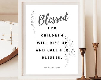 Proverbs 31:28 Scripture Print  - She is clothed with strength and dignity  - Mother's Day Print - Last minute Mother's Day Gift