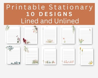 Printable Stationary with 10 Floral designs,  Printable Floral Writing Paper, Letter writing set