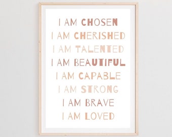Inspirational quotes for kids, Girls Room wall art, Daily Affirmations Poster, Blush Nursery wall decor, Kids Affirmation