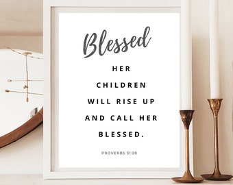 Proverbs 31:28 Scripture Print  - She is clothed with strength and dignity  - Mother's Day Print - Last minute Mother's Day Gift