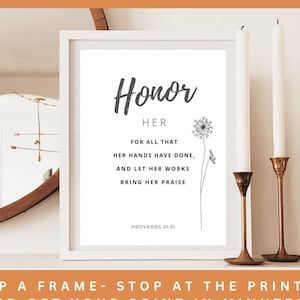 Sprüche 31:31 Botanischer Schriftdruck - Ehre sie für alles, was ihre Hände getan haben - Muttertagsdruck - Last-Minute-Geschenk zum Muttertag
