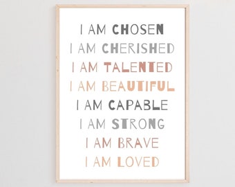 Printable Kids Affirmations Wall Art, Boho Nursery decor, Inspirational Classroom Poster, Positive Kids Quotes