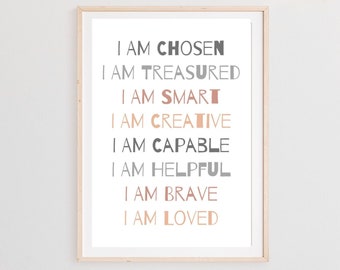 Kids Affirmation wall art, Affirmation print, Affirmation Poster,  boho Playroom wall decor