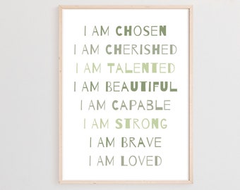 Inspirational quotes for kids, Boys Room wall art, Daily Affirmations Poster, Green Boho Nursery decor, Positive Classroom Poster
