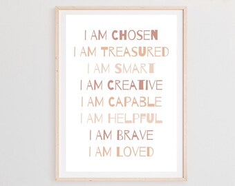 Kids Affirmation wall art, Affirmation print, Affirmation Poster,  boho Playroom wall decor