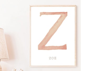 Custom initial Wall Art - boy or girl neutral boho nursery decor -Monogram Baby boy or girl name print - choose from 9 colors