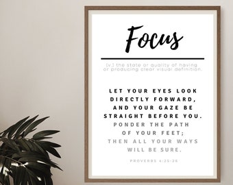 Arte de pared de la Palabra del año - Proverbios 4:25-26 Impresión de las Escrituras, arte de pared de empresario cristiano, impresión de One Word Focus