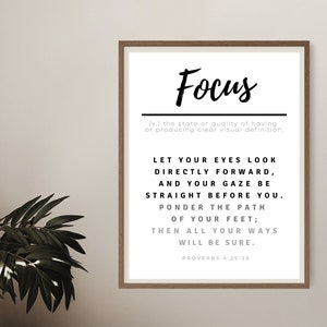 Word of the Year wall art - Proverbs 4:25-26 Scripture Print, Christian entrepreneur wall art, One Word Focus print