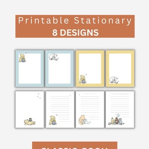 Printable Stationary with Classic Pooh 8 designs, Kid&#39;s Printable Stationary, Classic Pooh writing paper