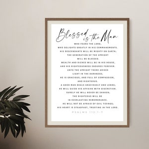 Father&#39;s Day Scripture printable - Psalms 112:1-7 - Bible Verse wall decor - Christian Father&#39;s Day Gift - Religious Wall Art