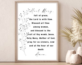 Hail Mary Print - Hail Mary Prayer print -  Catholic PRINTABLE wall art - Scripture wall art