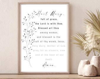 Hail Mary Print - Hail Mary Prayer print -  Catholic PRINTABLE wall art - Scripture wall art