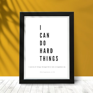 I Can Do Hard Things Phil 4:13 | Christian Decor | Modern Bible Verse Wall Art | Scripture Wall Decor, Success quotes Posters