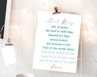 Hail Mary Print - Catholic PRINTABLE art - Hail Mary Full of Grace - Catholic Prayer Print