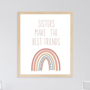 Sisters make the best friends boho rainbow print, Sister wall art, Sister playroom decor, New big sister gift, Printable