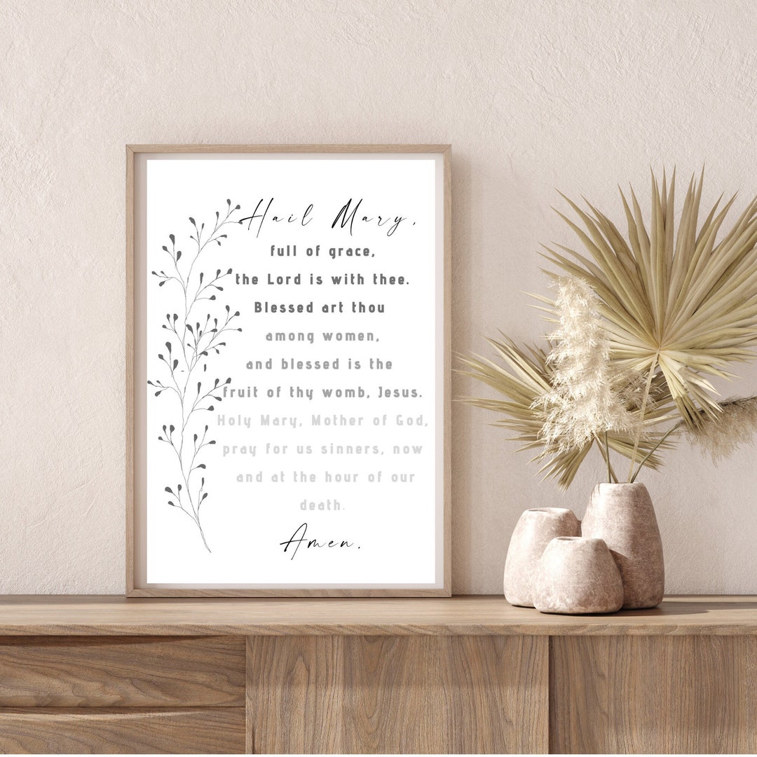 Hail Mary Print Hail Mary Prayer Print Catholic PRINTABLE Wall Art