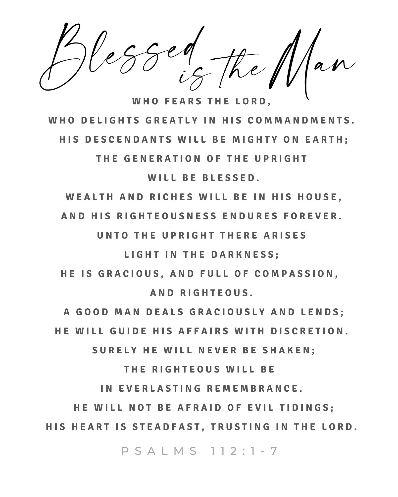Father's Day Scripture Printable - Psalms 112:1-7 - Bible Verse Wall ...