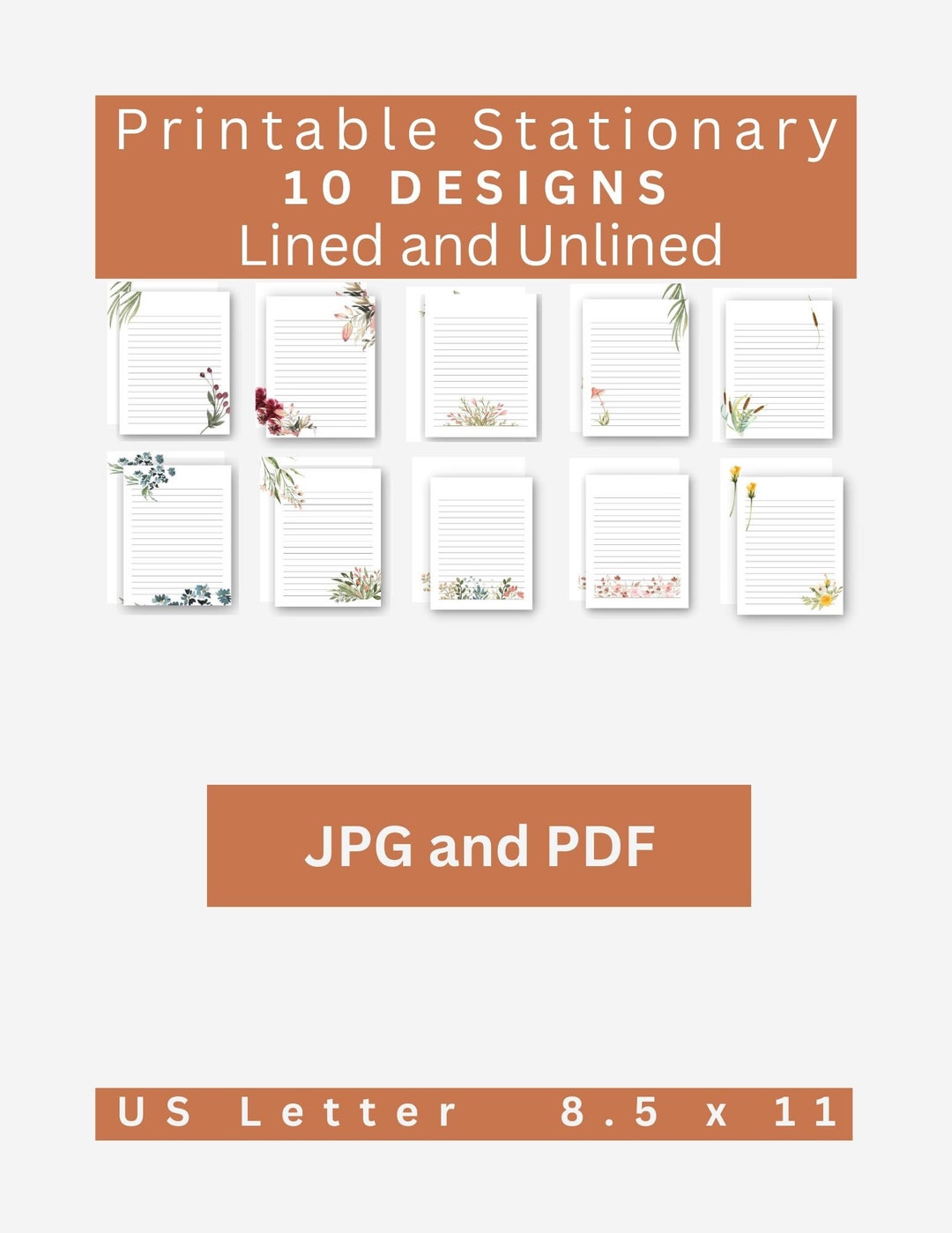 Printable Stationary With 10 Floral Designs, Printable Floral Writing ...