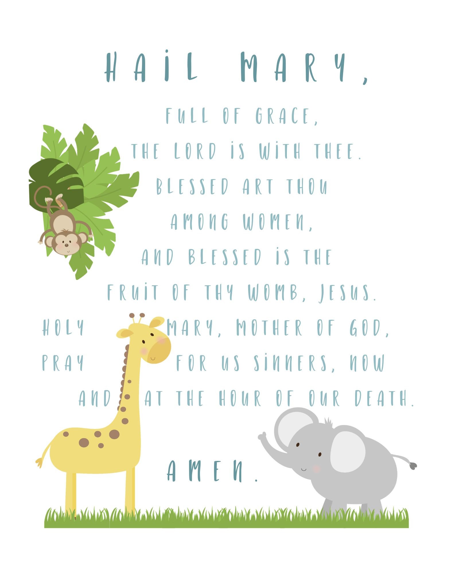 Hail Mary & Our Father Set, Catholic PRINTABLE Decor, Catholic Kid's ...