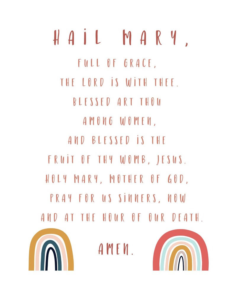 Hail Mary & Our Father Set, Catholic PRINTABLE Decor, Catholic Kid's ...