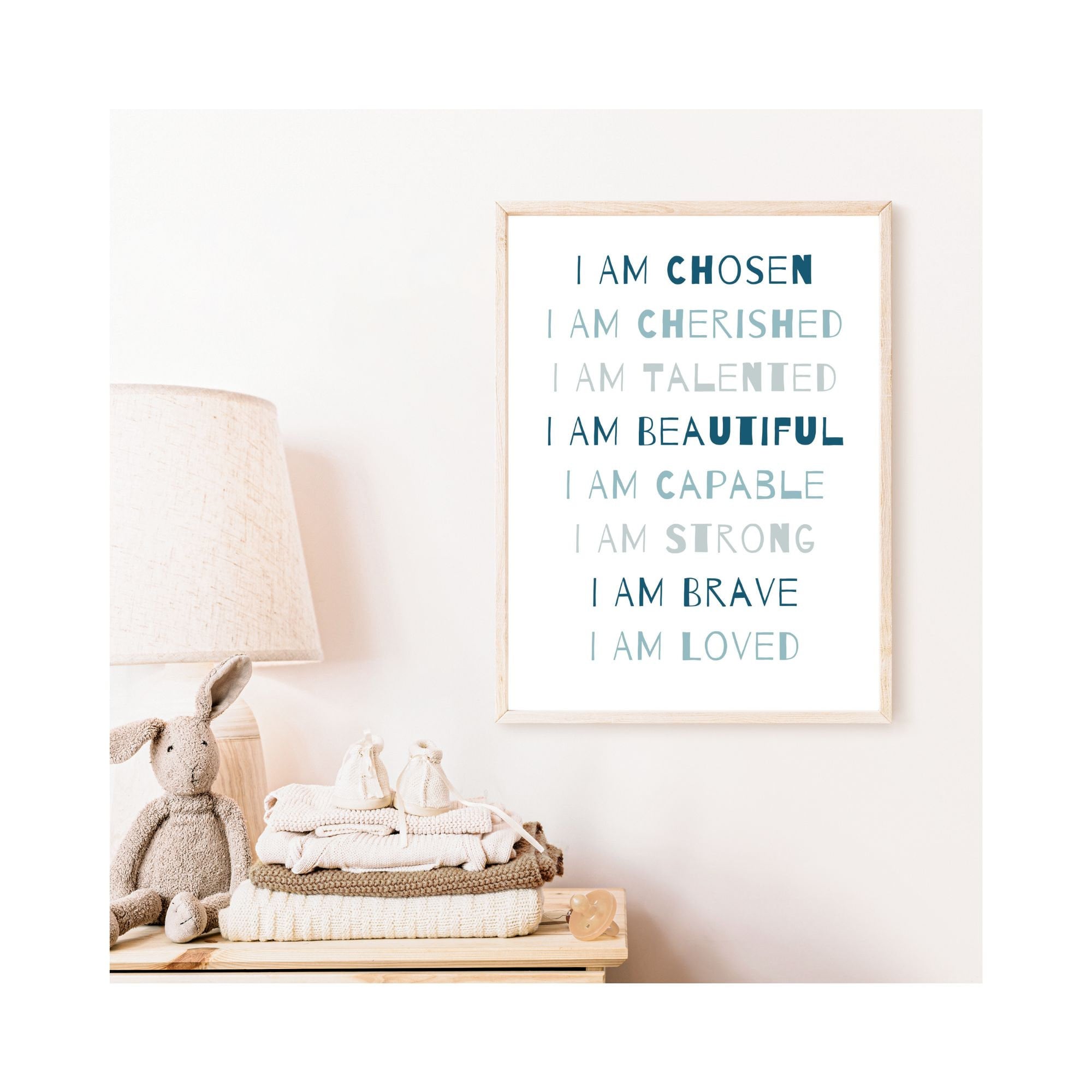 Printable Kids Affirmations Wall Art, Blue Boho Boys Nursery Decor ...