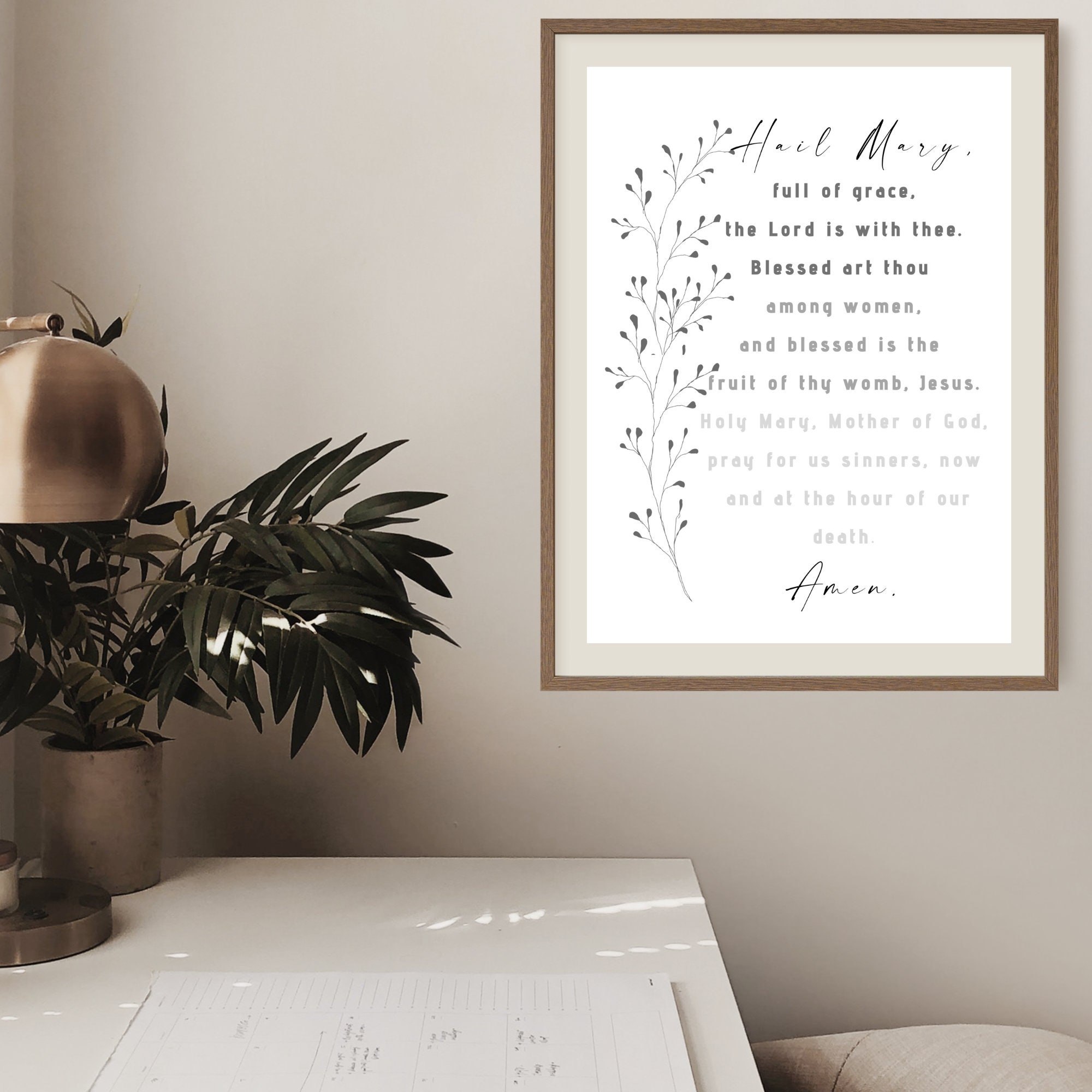 Hail Mary Print - Hail Mary Prayer Print - Catholic PRINTABLE Wall Art ...