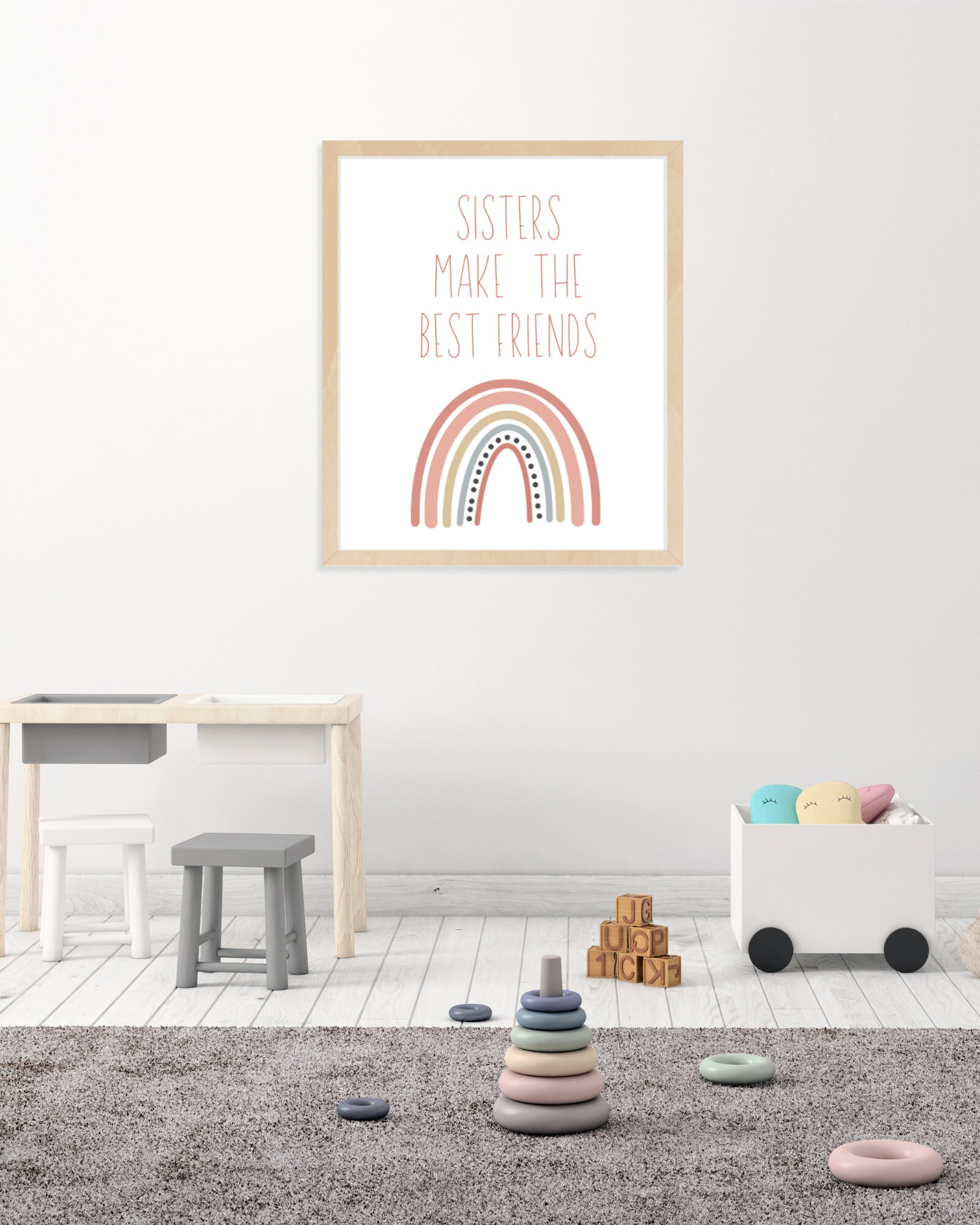 Sisters Make the Best Friends Boho Rainbow Print, Sister Wall Art ...