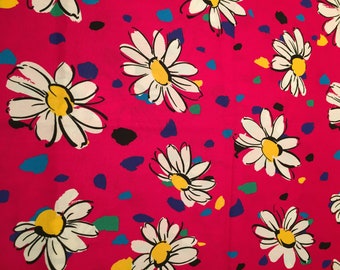 Retro White Daisies on Bright Pink Cotton