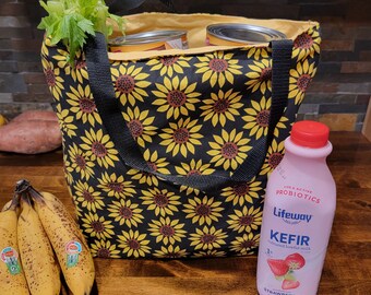 Grand sac de courses réutilisable en toile de coton avec fleurs marguerites