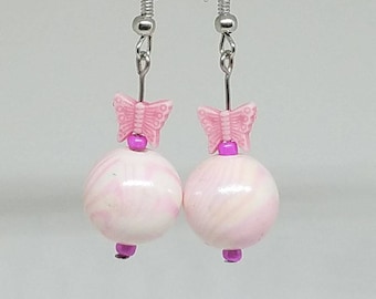 Pink Butterfly Bubblegum fun dangle earrings