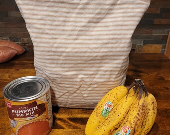 Sac de courses réutilisable à rayures marron clair, toile de coton, grand, résistant