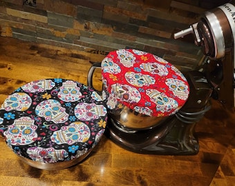Sugar Skull Reusable Lined Bowl Covers, Casserole, Cast Iron Handle Covers, Cups, Plates, Mason Jars, Kitchen Aid