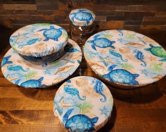 Turtle Starfish Bowl Covers, Casserole, Kitchen Aid, Dishes, Mixing Bowls, Mason Jars, Reusable, Waterproof Lining