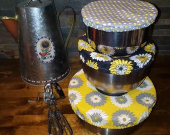 Ensemble de 3 couvercles de bols lavables réutilisables Daisy P-M-L Plats à gratin Assiettes Bocaux