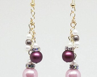 Purple pearl rhinestone rhondelle earrings