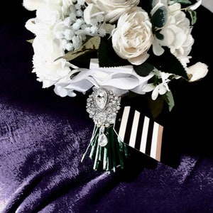 White Silk Wedding Bouquet: Rose, Peony & Brooch Bridal Flowers