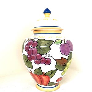Hand Painted Ceramic Fruit Jar with Lid, Holiday Decorative Canister, Colorful Fruit Design, Perfect Holiday Gift & Home Décor